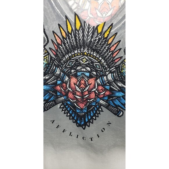 Black Label Affliction Womens Multicolor Logo Beaded Tee Shirt Large Side Braid - Picture 2 of 7